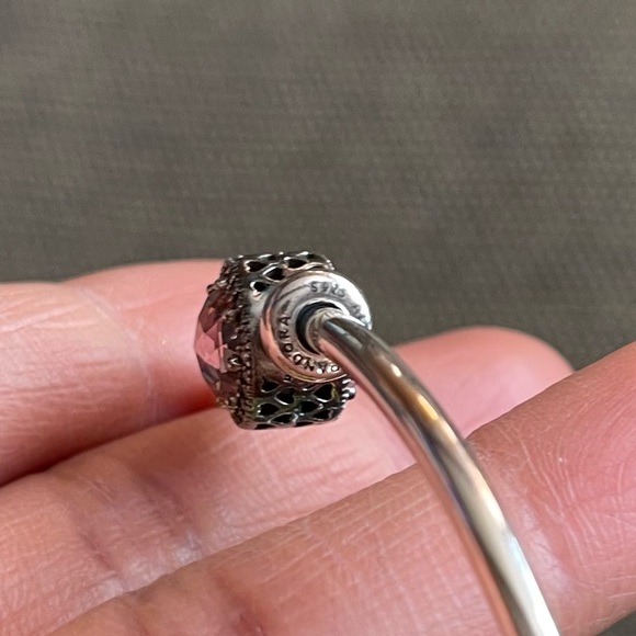 Authentic Pandora Bracelet Bangle Retired Pink Charm & Stoppers - Picture 9 of 12